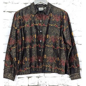 CHICO'S DESIGN Artsy Boho Embroidered Beaded Silk Shacket Size 2 (L/12)